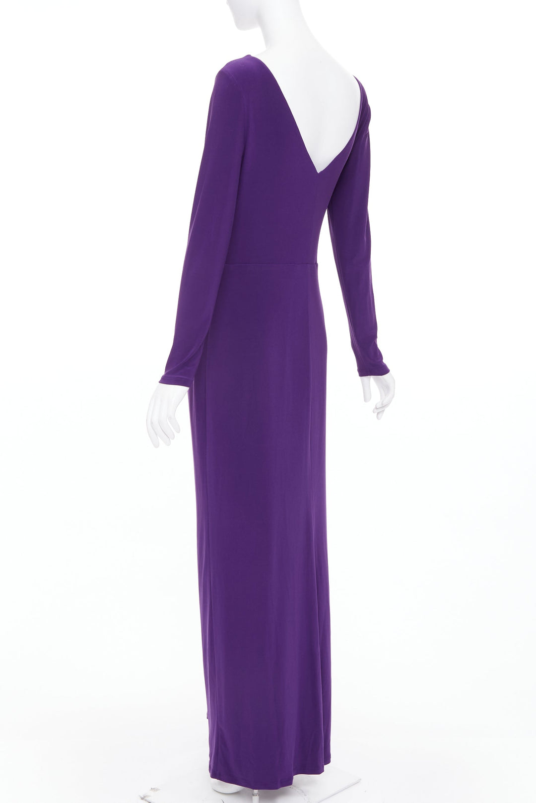 LAUREN RALPH LAUREN purple jersey silver buckle grecian evening gown US12 XXL