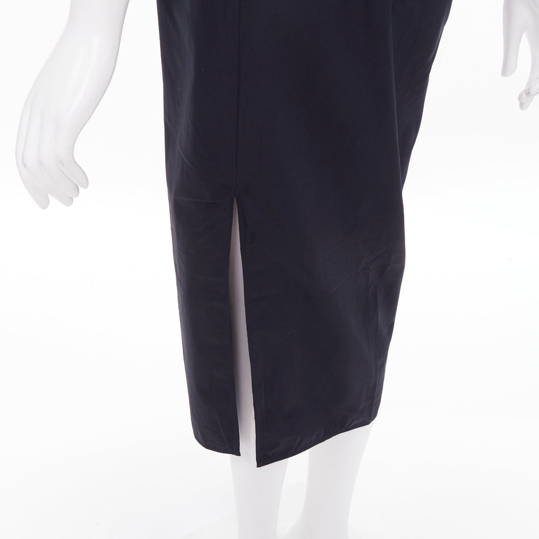 MAX MARA Sfilata black asymmetric draped cotton leather trim midi dress IT36 XXS