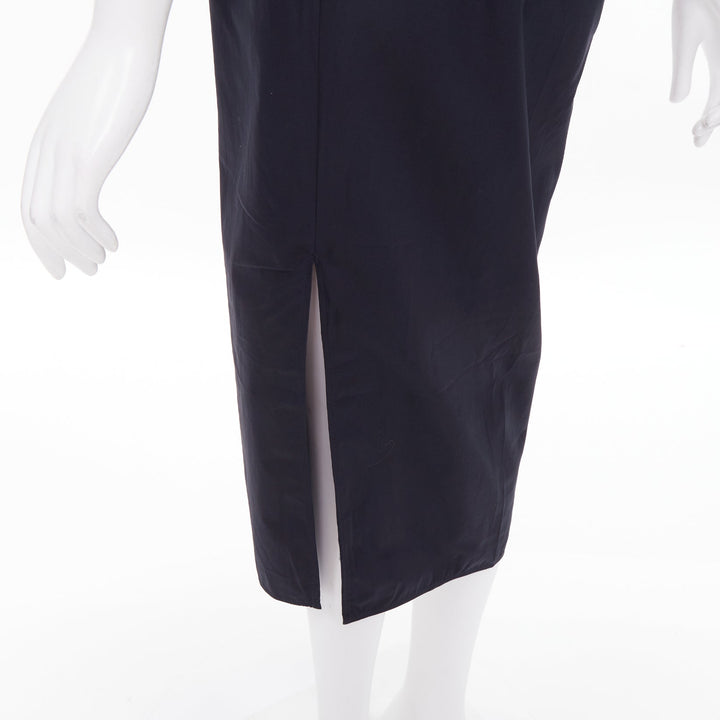 MAX MARA Sfilata black asymmetric draped cotton leather trim midi dress IT36 XXS