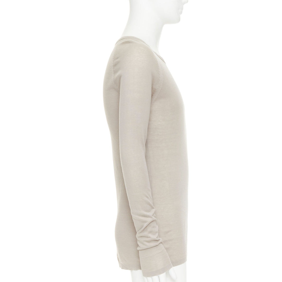 LOUIS VUITTON taupe cotton silk LV logo long sleeve fine knit sweater S