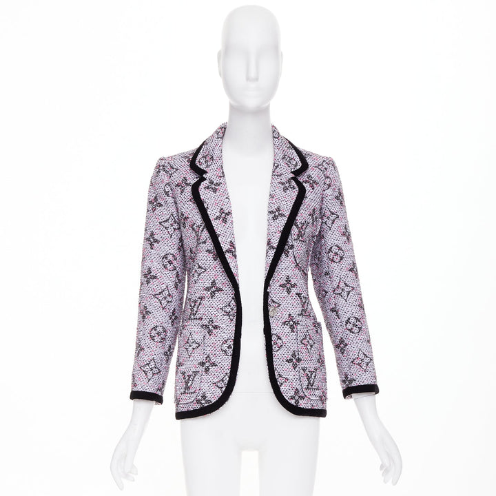 LOUIS VUITTON 2024 Monogram Preppy cream pink black velvet fitted blazer FR34 XS