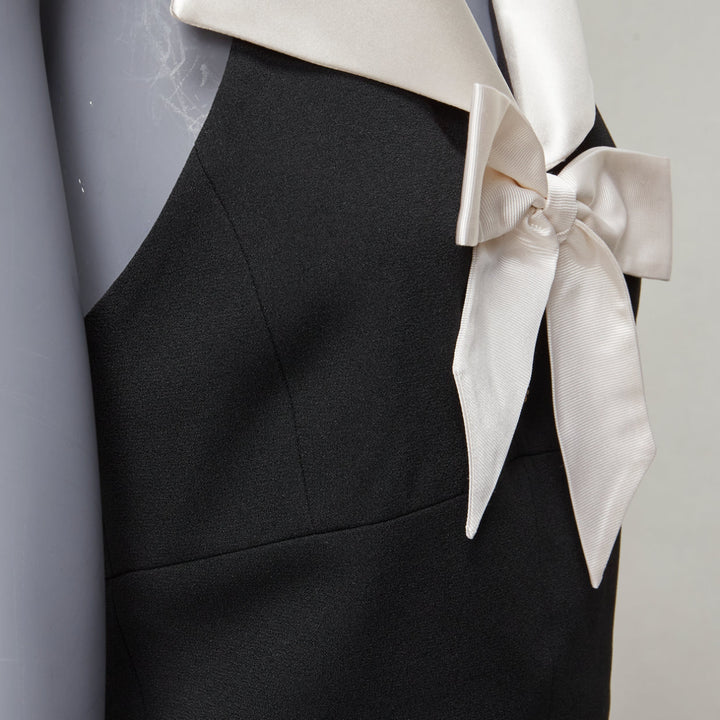 SAINT LAURENT 2022 Runway cream silk halter collar bow black cropped top FR38 M
