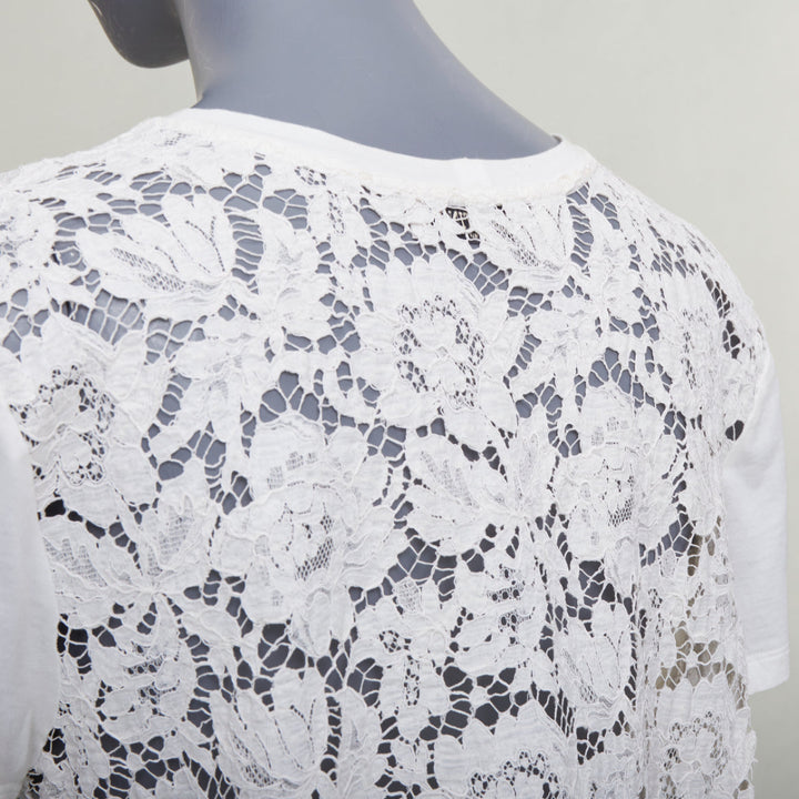 VALENTINO cream cotton intricate lace back sheer hi low tshirt S