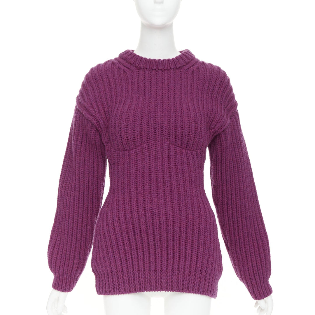 PRADA 2021 Runway purple Shetland wool built in bra corset bust sweater IT38 XS