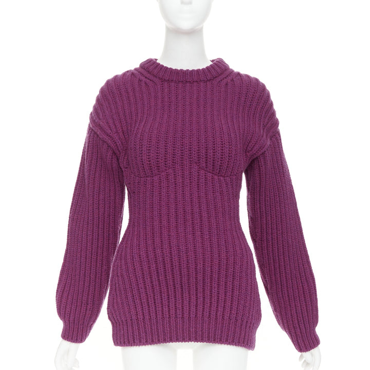 PRADA 2021 Runway purple Shetland wool built in bra corset bust sweater IT38 XS