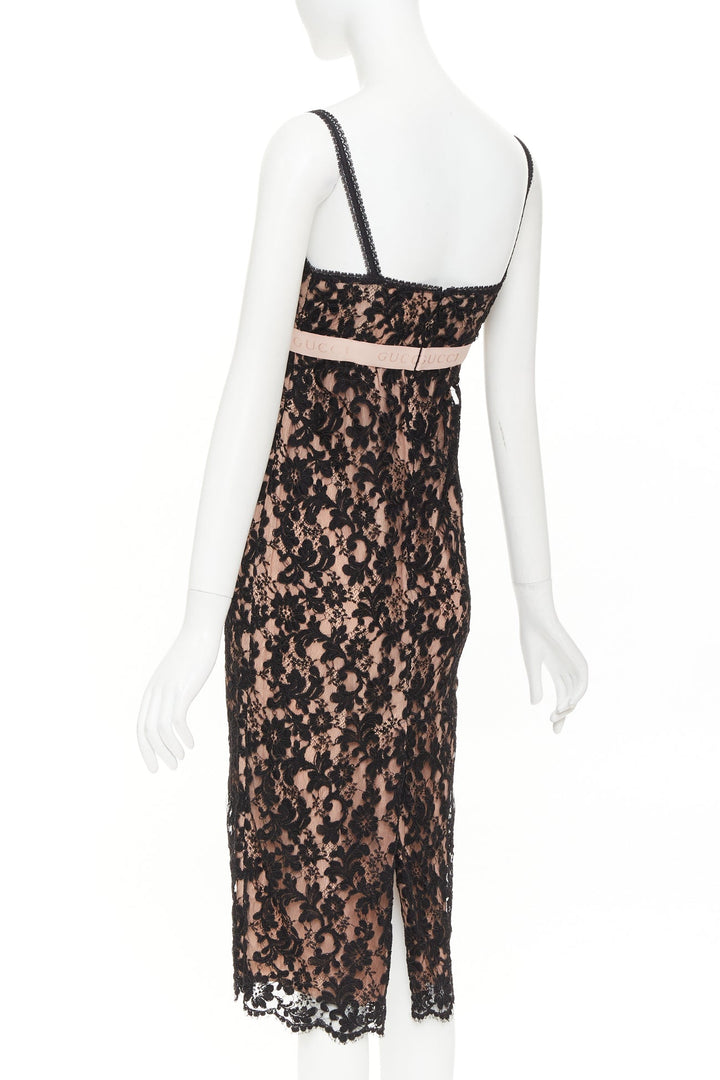 GUCCI 2021 Aria black floral lace logo jacquard lingerie cocktail dress IT36 XXS