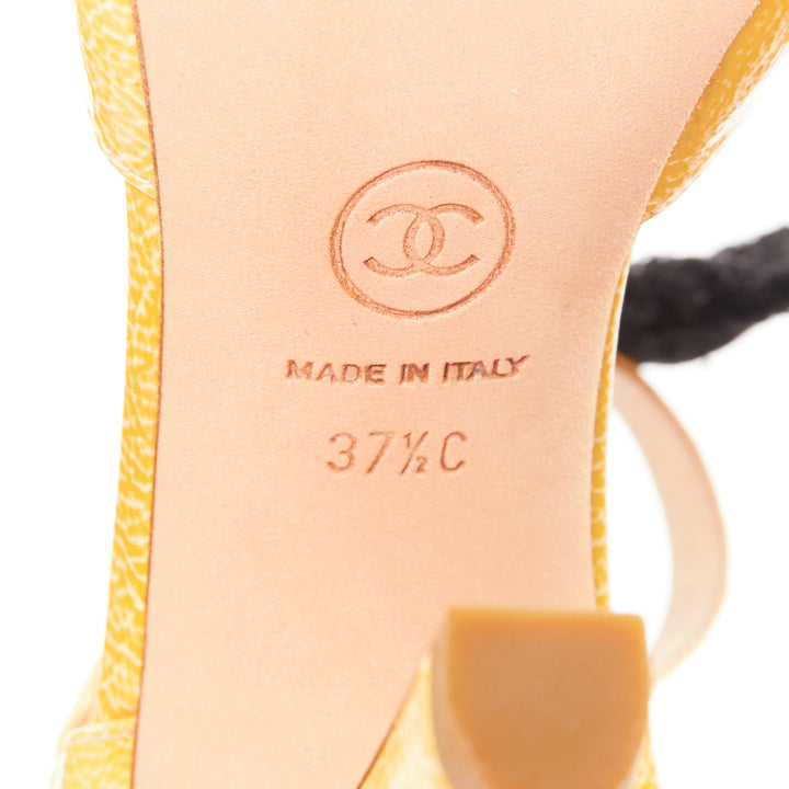 CHANEL 14C butter yellow patent leather CC logo bow maryjane pumps EU37.5