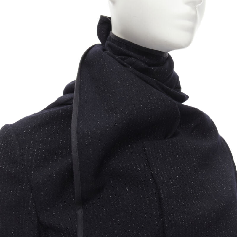 Female mannequin wearing Comme Des Garcons by Rei Kawakubo 1999 Runway Black Wool Women Cape Coat in Size  S | Available at JHROP