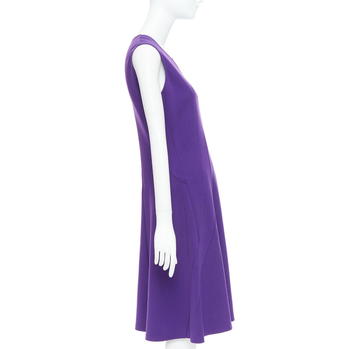 JIL SANDER purple wool blend contour panel fit flare dress FR40 L