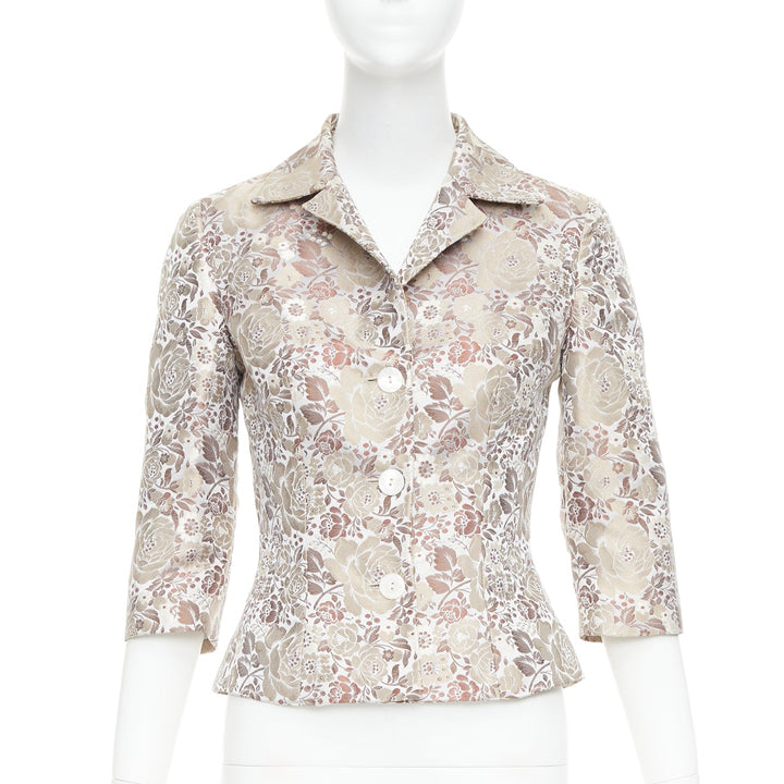 DOLCE GABBANA Vintage 1990s floral jacquard cropped blazer jacket IT38 XS