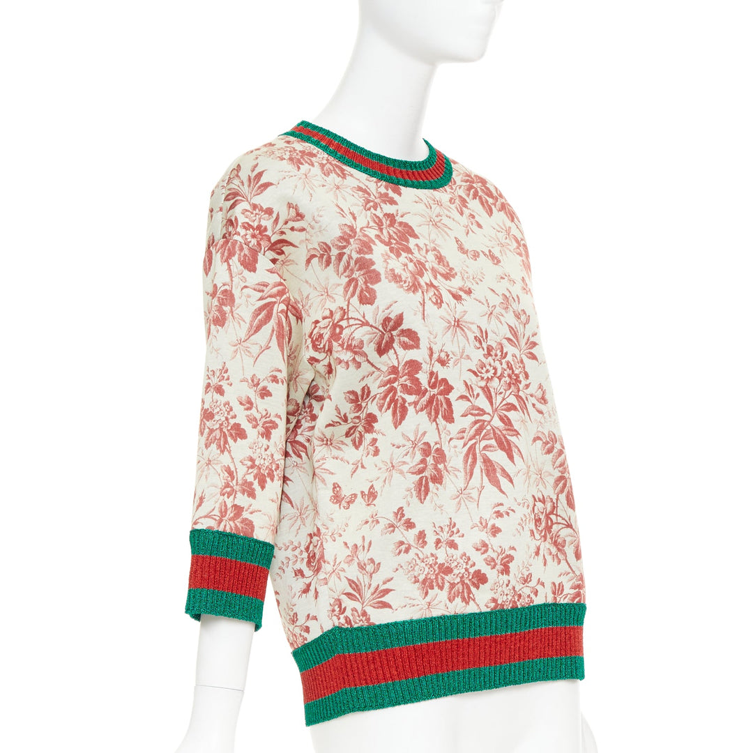 GUCCI 2016 Herbarium Floral grey pink bloom metallic web sweatshirt S