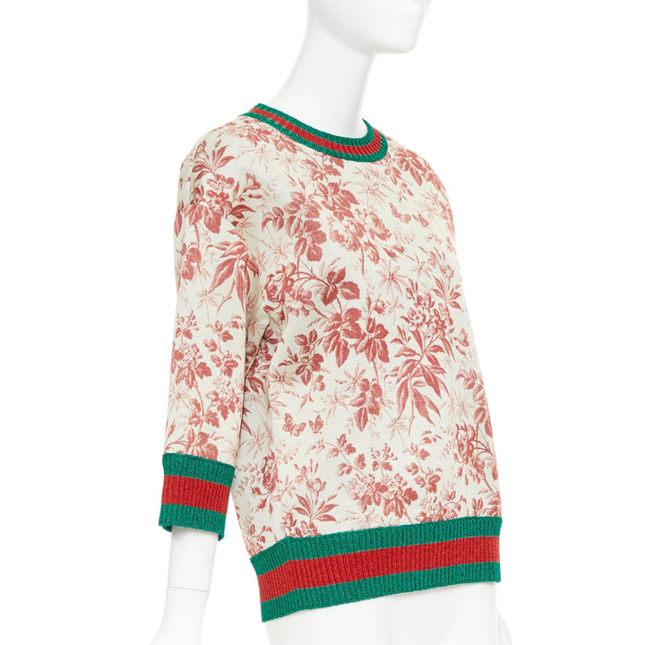 GUCCI 2016 Herbarium Floral grey pink bloom metallic web sweatshirt S