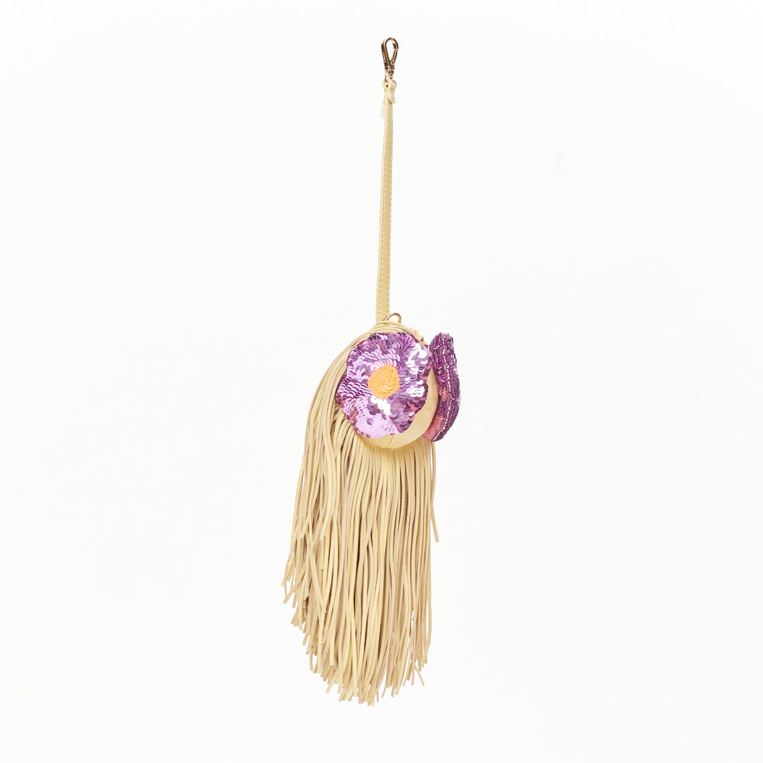 FENDI  2024 Bag Bugs yellow nappa purple sequin eye fringe tassel bag charm