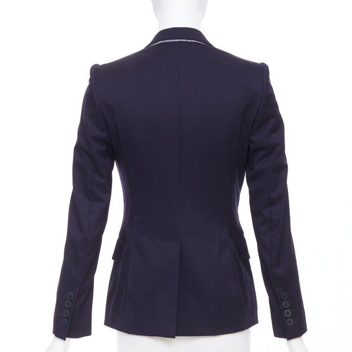 STELLA MCCARTNEY navy wool flap pocket single breasted blazer IT34 XXS