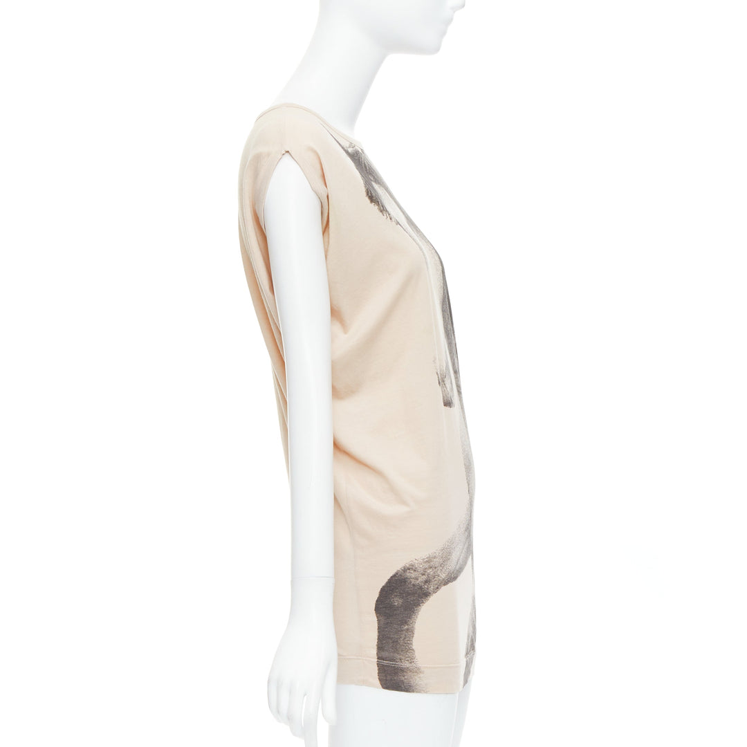 STELLA MCCARTNEY 2010 beige cotton horse print cape sleeve tunic top IT36 XXS