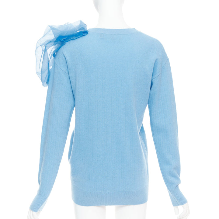 SIES MARJAN Awa b/lue cashmere wool organza rosette ruffle sweater XS