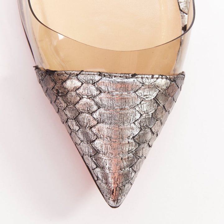 CHRISTIAN LOUBOUTIN Un Bout 120 metallic lame silver watersnake PVC pumps EU37.5