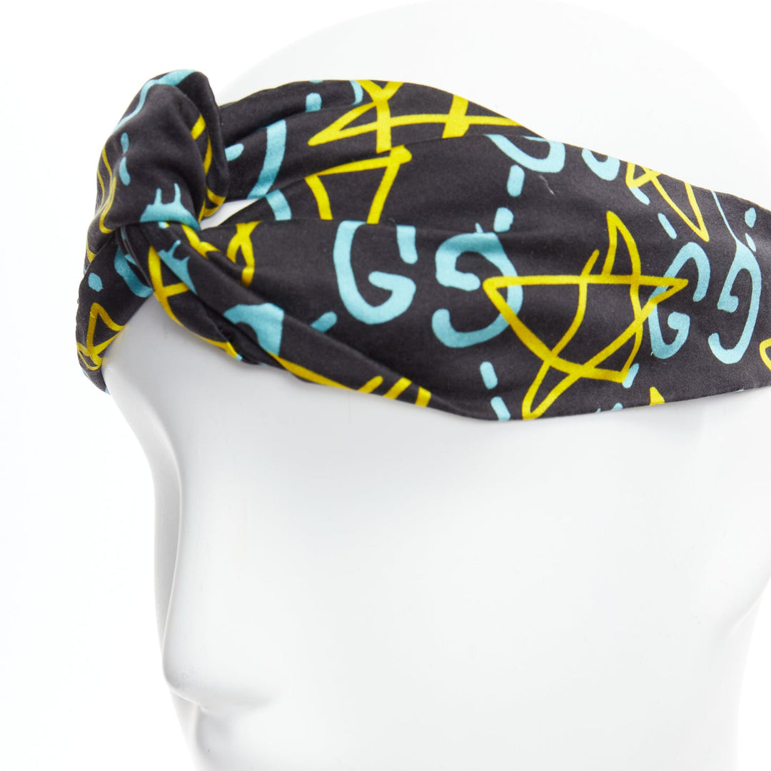GUCCI Ghost 100% silk graffiti star monogram print twist headband