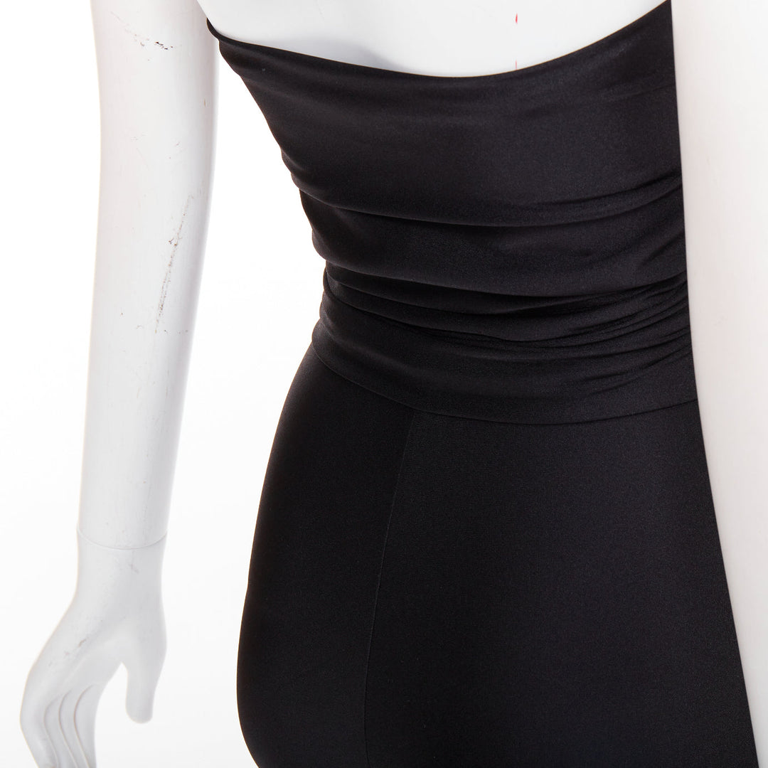 SAINT LAURENT 2022 Runway black halter sweetheart ruched catsuit bodysuit Sz 2 M