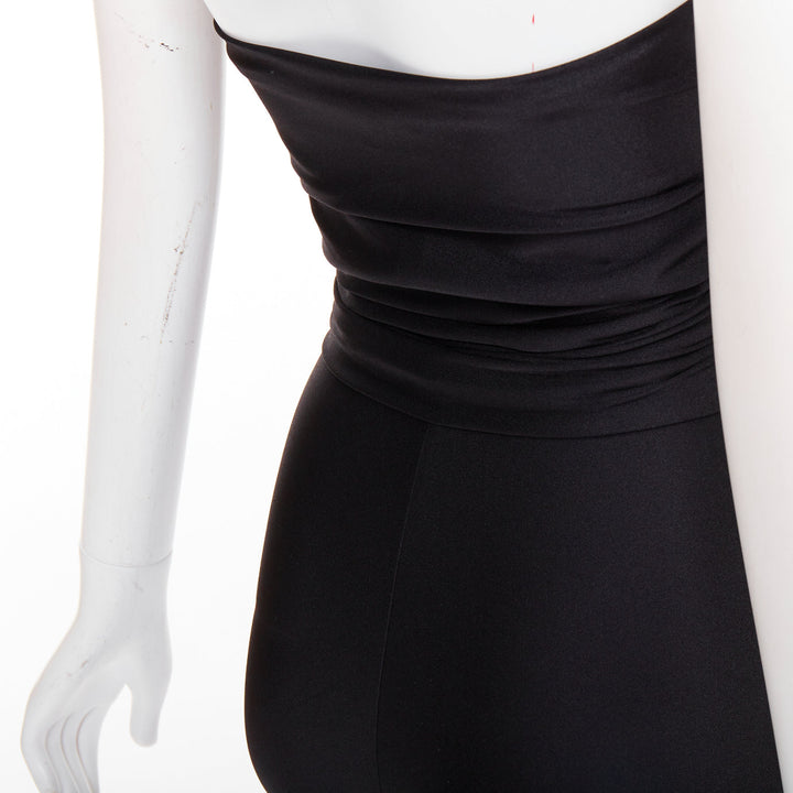 SAINT LAURENT 2022 Runway black halter sweetheart ruched catsuit bodysuit Sz 2 M