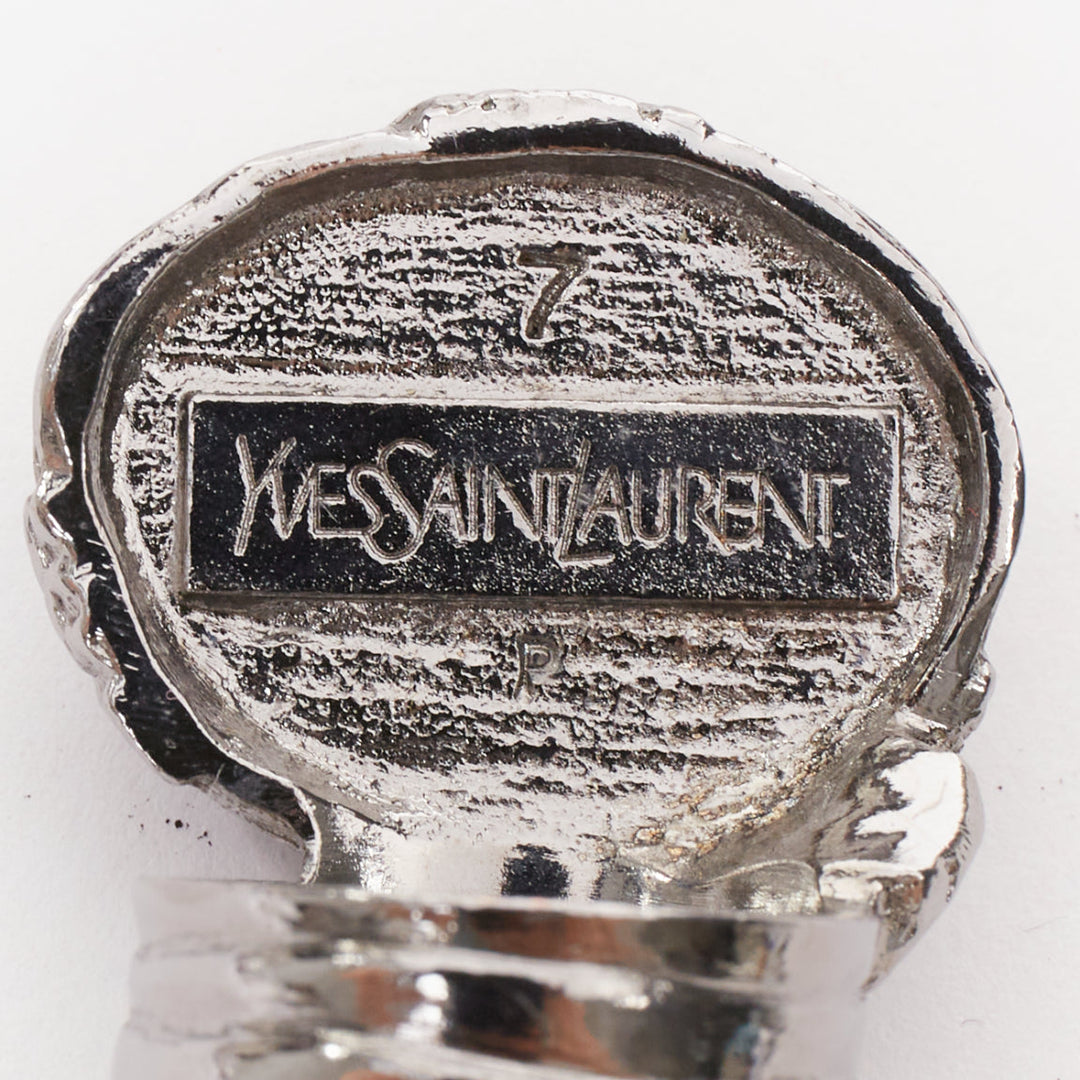 YVES SAINT LAURENT YSL Arty silver tone purple Amethyst enamel cabochon ring US7