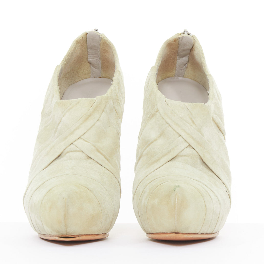 ALEXANDER WANG 2009 Runway light grey ruched suede clear lucite heel bootie EU37