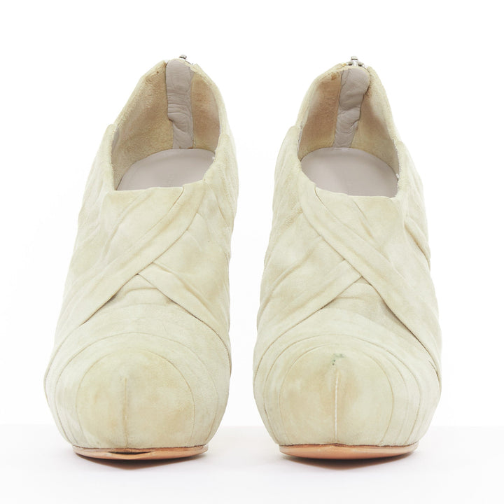 ALEXANDER WANG 2009 Runway light grey ruched suede clear lucite heel bootie EU37