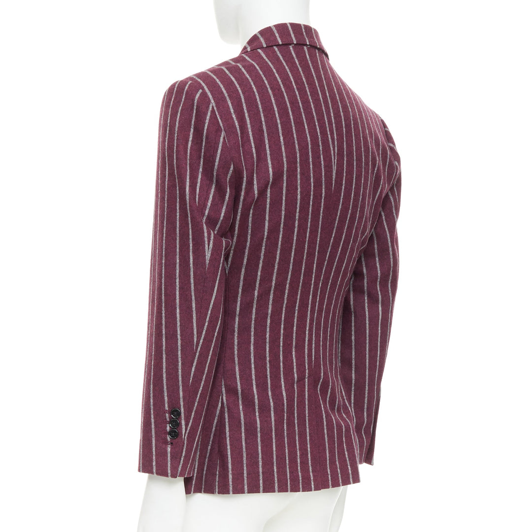 DOLCE GABBANA burgundy grey wool striped flap pocket blazer IT50 L