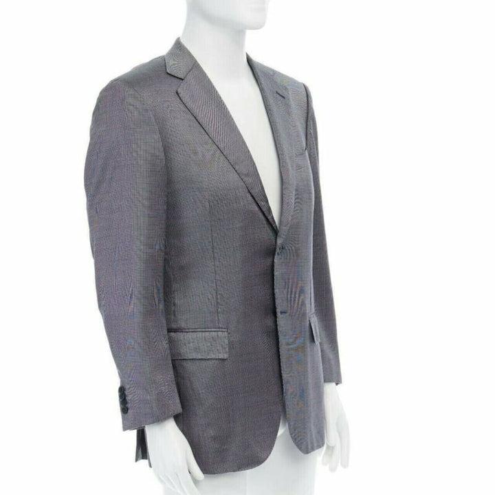 ERMENEGILDO ZEGNA blue grey silk wool dual button classic blazer jacket 50R L