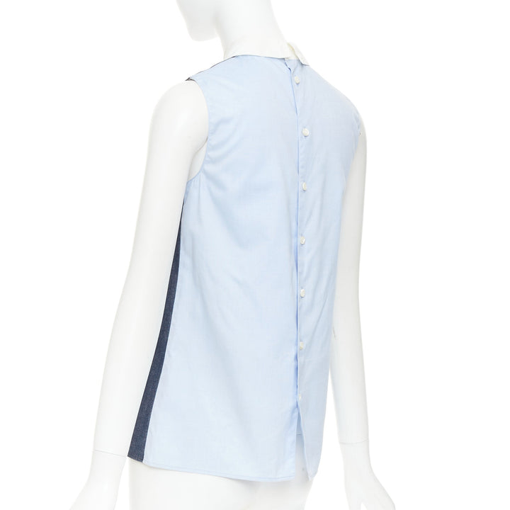 MIU MIU 2015 blue denim patchwork white collar pocket tunic shirt top IT38 XS