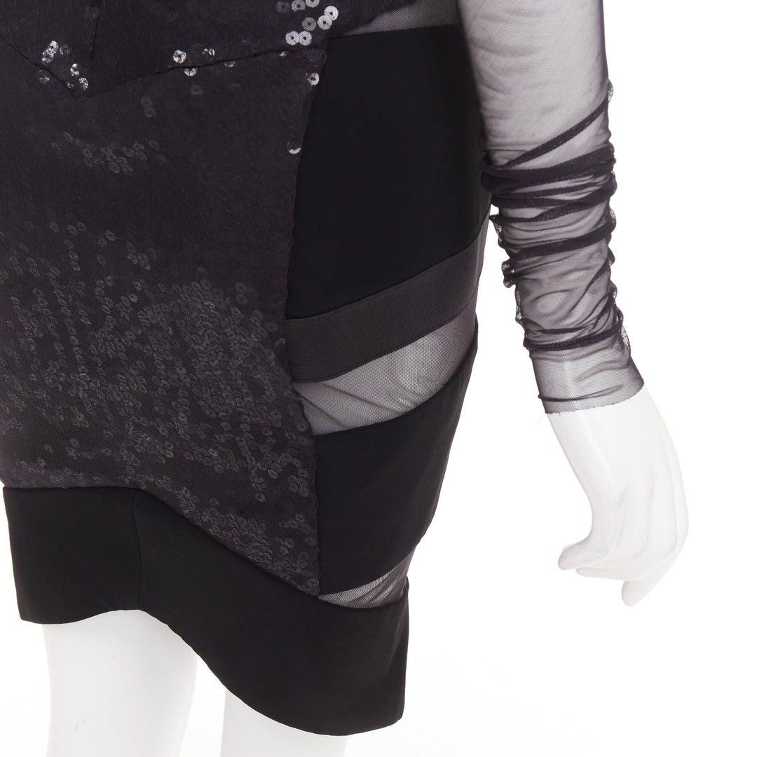 ALEXANDRE VAUTHIER COUTURE Runway black sheer panel sequin cut out boned dress