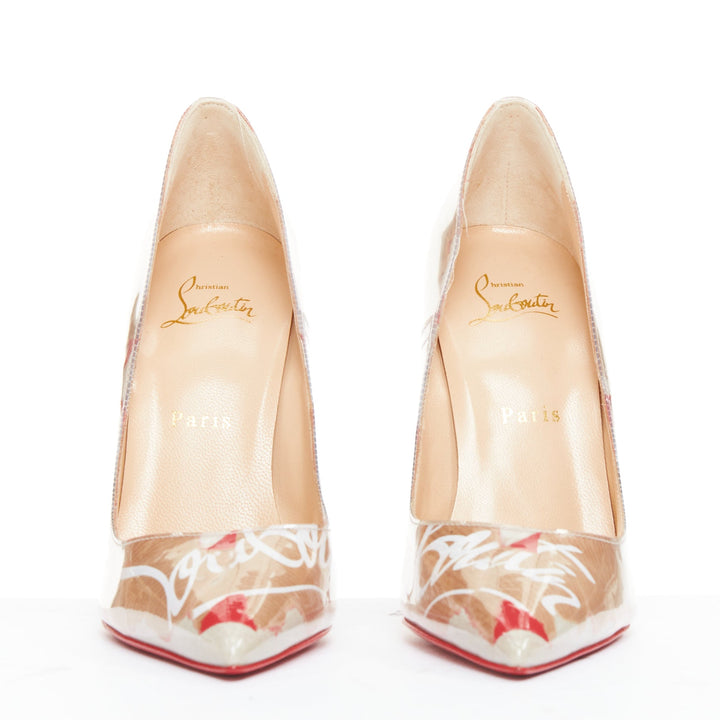 CHRISTIAN LOUBOUTIN So Kate 120 Loubi Kraft laminated paper PVC pumps EU38
