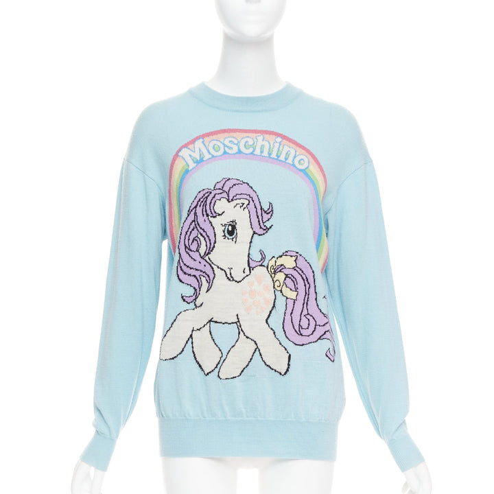 MOSCHINO Jeremy Scott My Little Pony blue logo rainbow sweater S