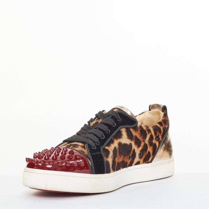 CHRISTIAN LOUBOUTIN Louis Junior Spikes leopard calf hair low top sneakers EU39