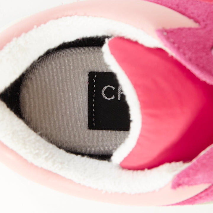 CHANEL 2018 pink blue suede fabric CC logo low top chunky sneakers EU38.5