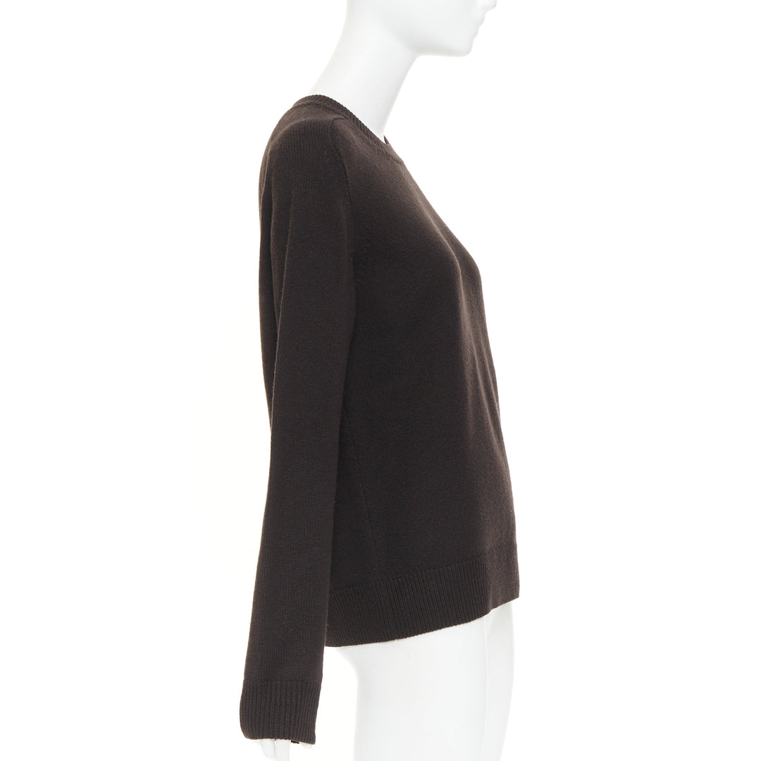 BOTTEGA VENETA  100% wool dark brown classic crew neck long sleeve sweater XS