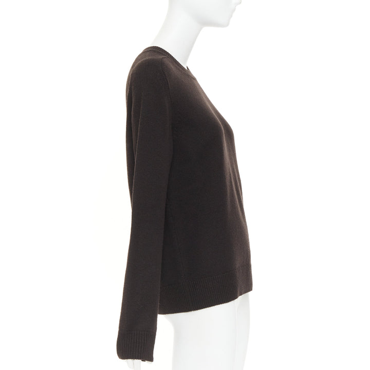 BOTTEGA VENETA  100% wool dark brown classic crew neck long sleeve sweater XS