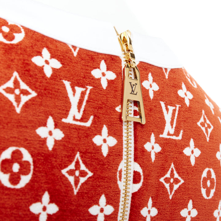 LOUIS VUITTON 2022 red white LV monogram gold back zip peplum top FR34 XS