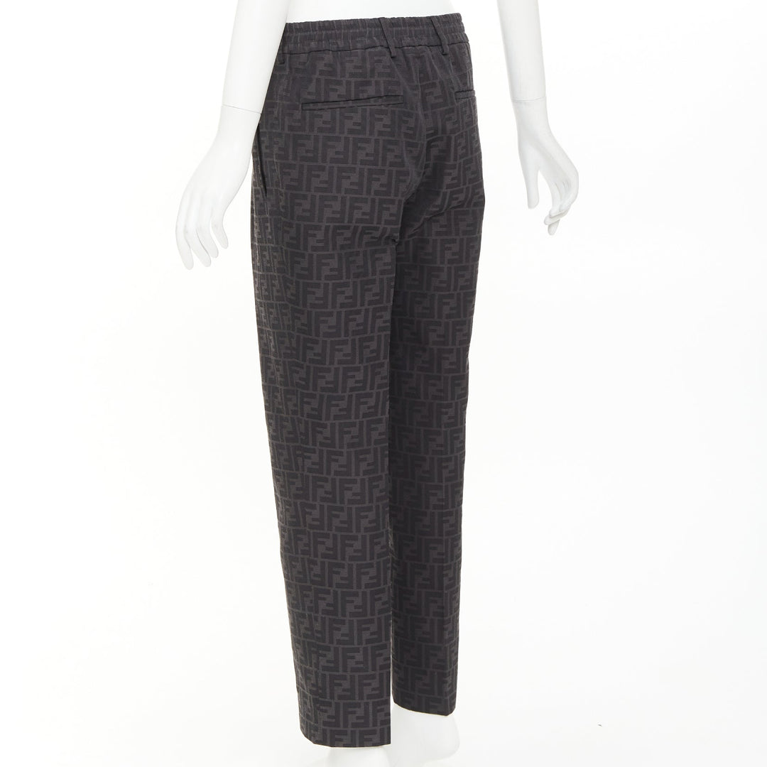 FENDI black FF Zucca monogram jacquard pleat front tapered cropped pants IT48 M