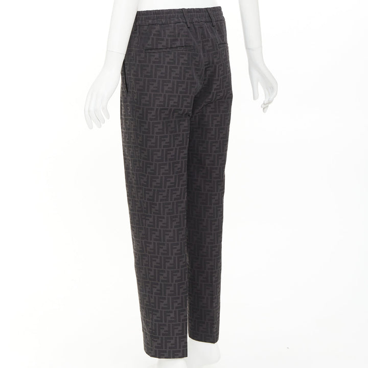 FENDI black FF Zucca monogram jacquard pleat front tapered cropped pants IT48 M