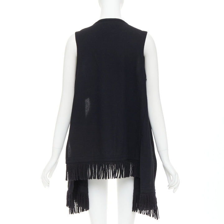 LIMI FEU black wool blend fringe hem open front draped long vest