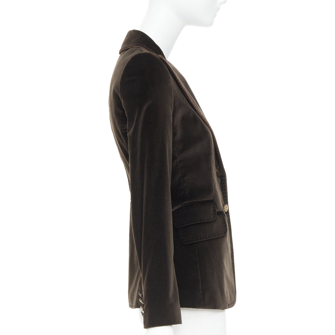 DOLCE GABBANA dark brown velvet rope pip peak lapel Le Smoking blazer IT38 XS