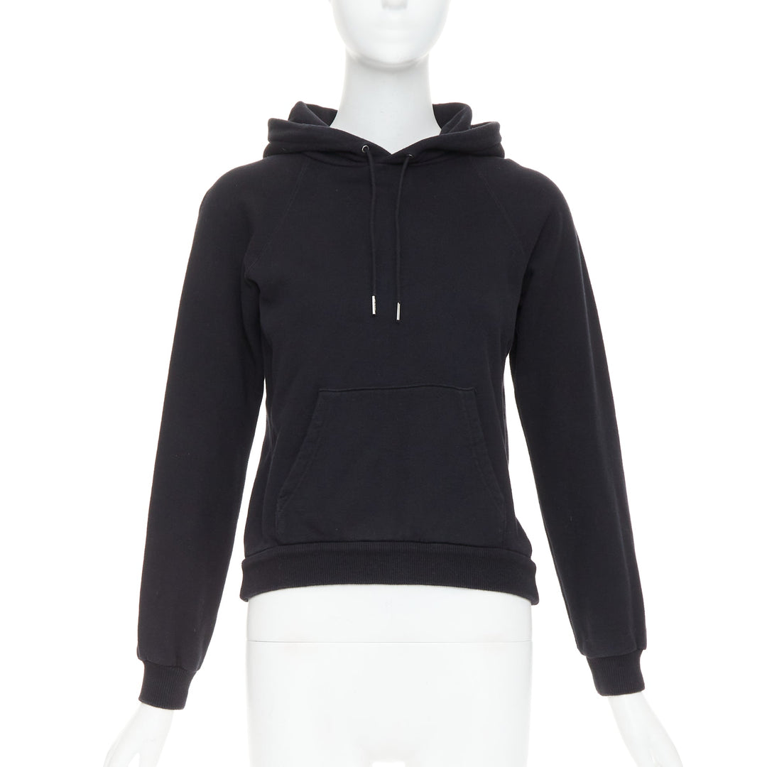 CELINE black cotton white logo address print cropped hoodie XS