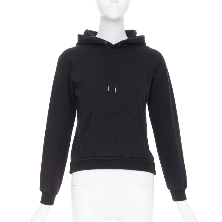 CELINE black cotton white logo address print cropped hoodie XS