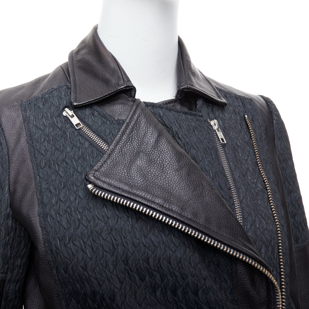HELMUT LANG black pebbled leather textured fabric zip crop biker P