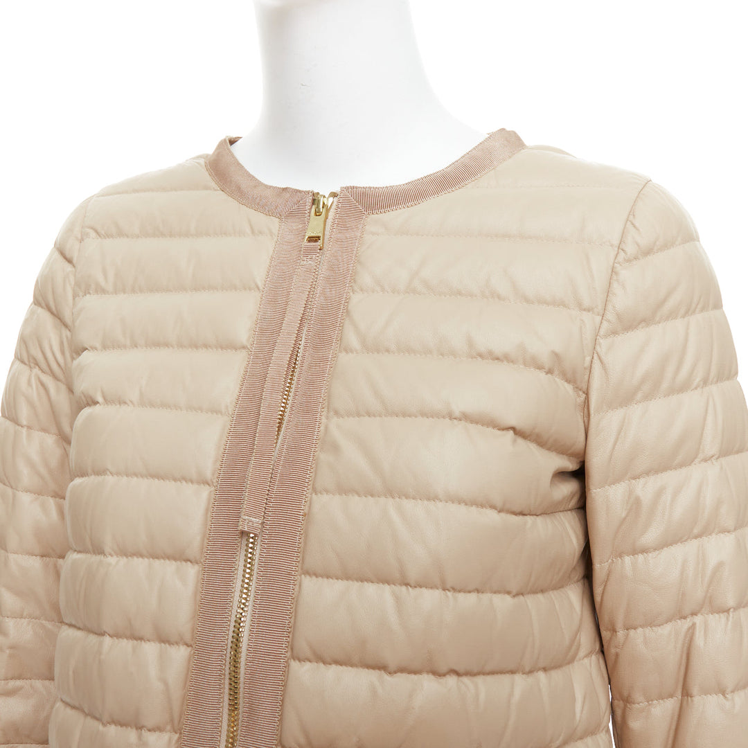 MONCLER beige lambskin leather goose down lightweight  padded puffer Sz1