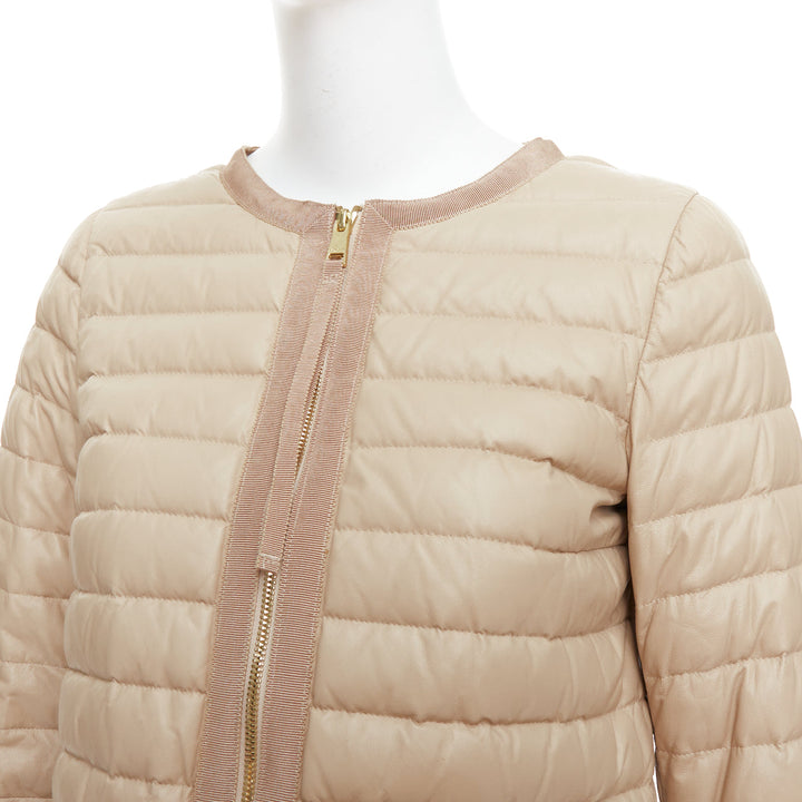 MONCLER beige lambskin leather goose down lightweight  padded puffer Sz1