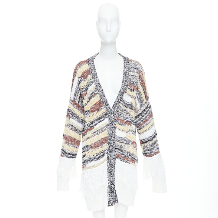 DONDUP melange brown white cotton blend fringe trim cardigan IT40 S