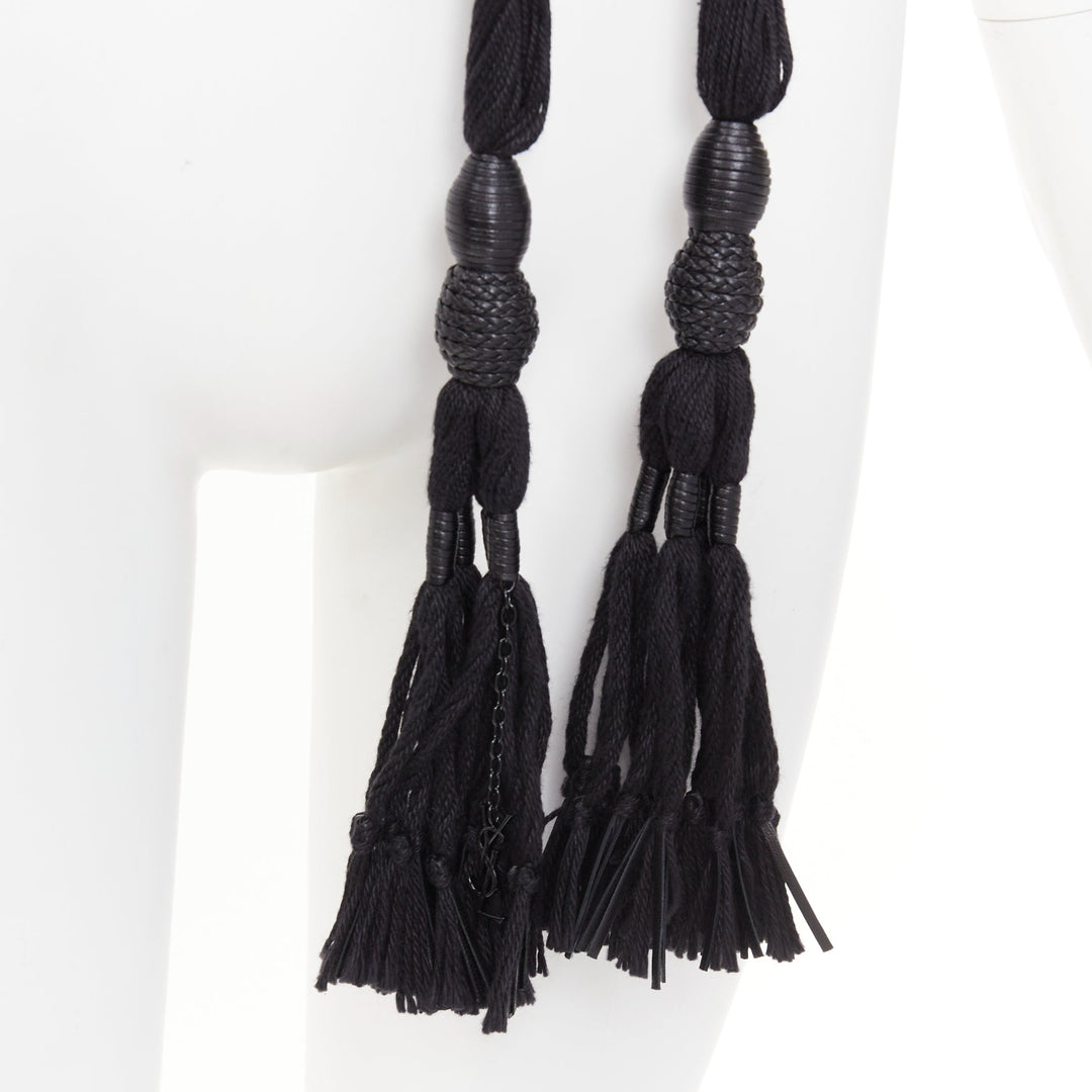 SAINT LAURENT 2023 Passementerie Tassel  leather braided rope self charm belt