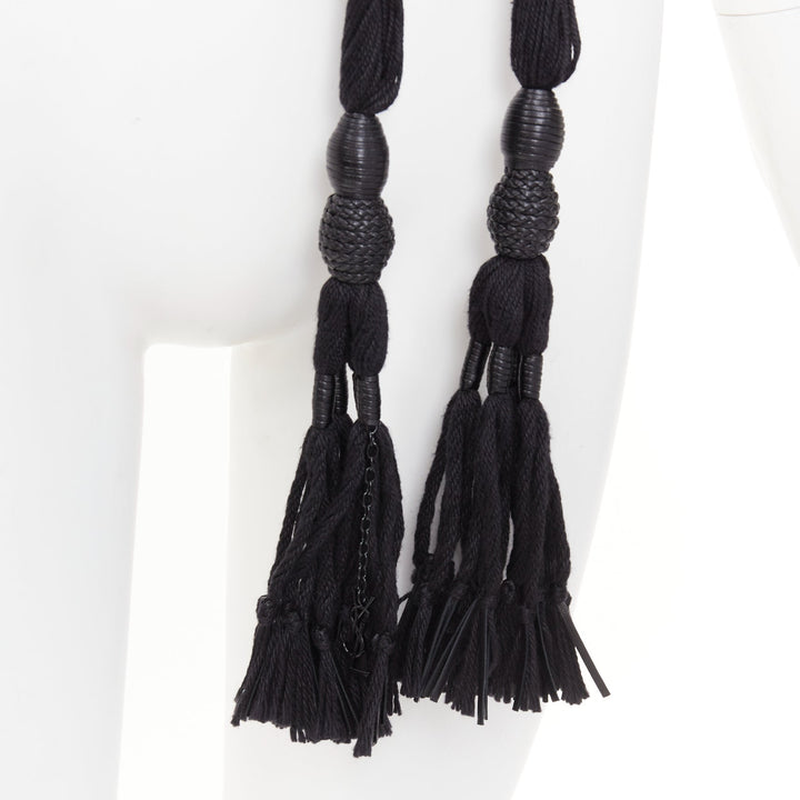 SAINT LAURENT 2023 Passementerie Tassel  leather braided rope self charm belt